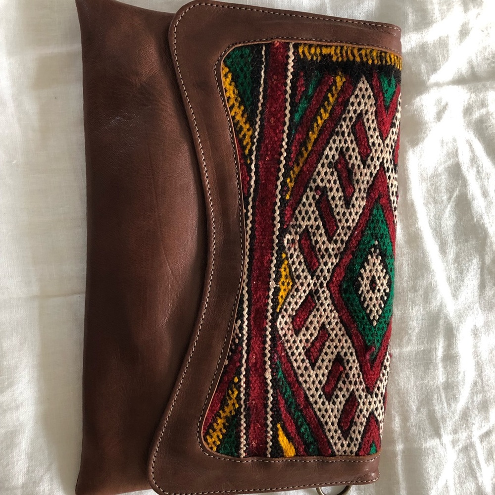Embroidered leather Moroccan clutch